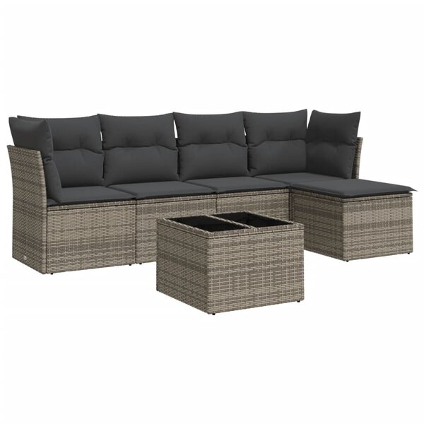 vidaXL Salon de jardin 6 Pièces avec coussins gris résine tressée