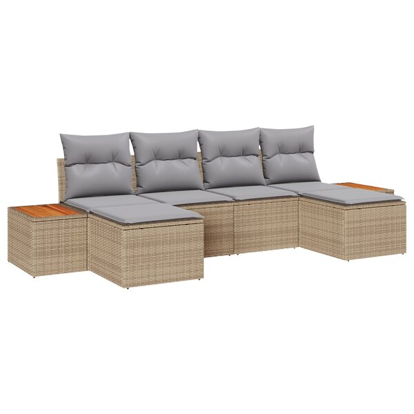 Canapé de jardin 6 pièces avec coussins Beige Poly rotin Acacia