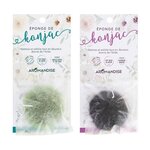 Duo d'éponges Konjac argile verte et thé vert + Konjac au charbon Bincho