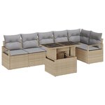 Ensemble de Canapé de Jardin 7 pièces avec Coussins Beige Poly Rattan