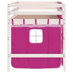 vidaXL Lit mezzanine enfants et rideaux rose 90x200cm bois pin massif