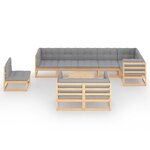 Salon de jardin meuble d'extérieur ensemble de mobilier 10 pièces avec coussins bois de pin massif 02_0014996