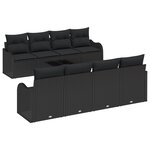Ensemble de 9 pièces de canapés de jardin avec coussins noir en poly rotin