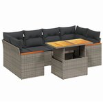 vidaXL Salon de jardin avec coussins 7 Pièces gris résine tressée