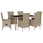 vidaXL Ensemble à manger de jardin et coussins 7 Pièces beige poly rotin