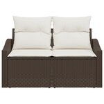 Canapé de jardin 2 places vidaXL avec coussins en poly rotin marron
