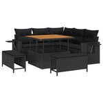 Ensemble de canapé de jardin 8 pièces avec coussins Noir Poly Rattan Acacia