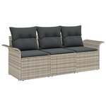 Set 3 Pièces Canapé Jardin Coussins Gris Clair Poly Rattan
