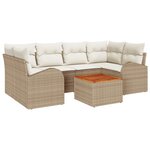 Ensemble de canapé de jardin 7 pièces avec coussins beige poly rotin acacia