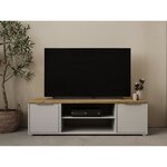 Banc TV ACCESS - 2 Portes + 1 Niche - chêne Hamilton et blanc - 134 8 x 39 6 x 39 1 cm