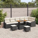 Ensemble de canapé de jardin 9 pièces avec coussins en poly rotin noir et acacia