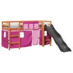 vidaXL Lit mezzanine enfants et rideaux rose 90x200cm bois pin massif