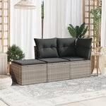 vidaXL Salon de jardin avec coussins 3 Pièces gris clair résine tressée