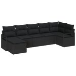 Set de canapés de jardin vidaXL 7 pièces avec coussins Noir Poly Rattan
