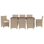 vidaXL Ensemble de Salle à Manger de Jardin 9 Pièces avec Coussins Beige Poly Rotin