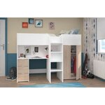 Lit combiné mezzanine enfant - blanc et chêne - Sommier inclus - 90 x 200 cm