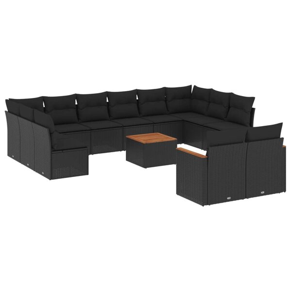 vidaXL Salon de jardin avec coussins 13 Pièces noir résine tressée