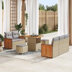 Ensemble de canapés de jardin vidaXL 8 pièces avec coussins beige rotin poly acacia
