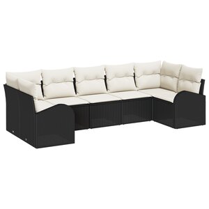 vidaXL Ensemble de canapé de jardin 7 pièces avec coussins en poly rattan noir