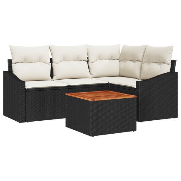 vidaXL Ensemble de canapés de jardin 5 pièces avec coussins Noir Poly Rattan Acacia