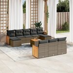 vidaXL Salon de jardin 11 Pièces avec coussins gris résine tressée