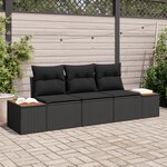 Canapé de jardin 3 pièces vidaXL avec coussins Noir poly rattan acacia