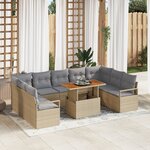 Ensemble de canapés de jardin 10 pièces avec coussins beige en rattan poly