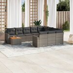 vidaXL Salon de jardin 11 Pièces avec coussins gris résine tressée
