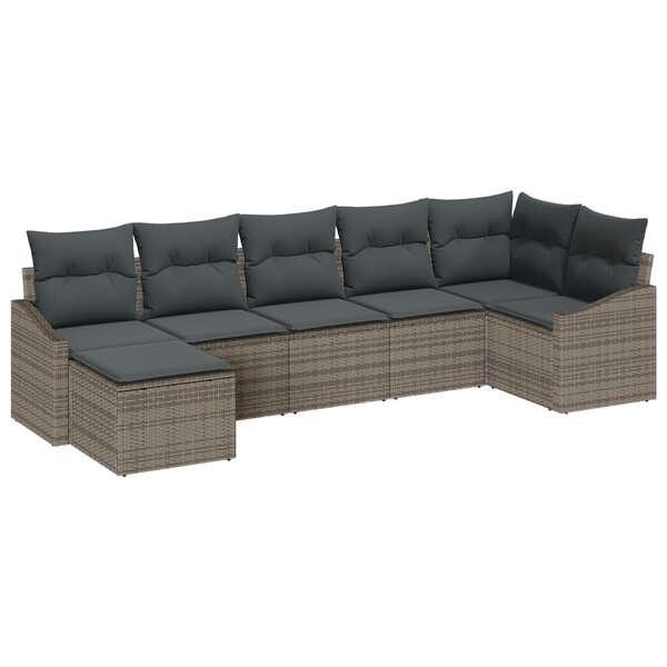 vidaXL Ensemble de canapés de jardin 7 pièces avec coussins en poly rotin gris