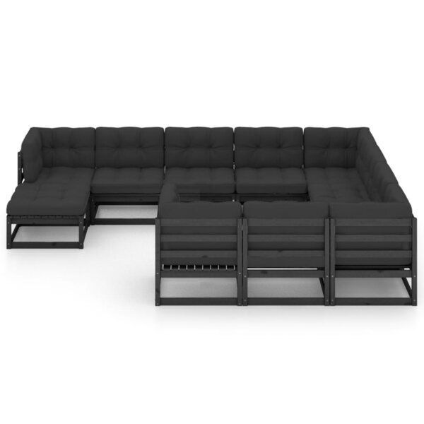 Salon de jardin meuble d'extérieur ensemble de mobilier 11 pièces avec coussins noir bois de pin massif 02_0015388