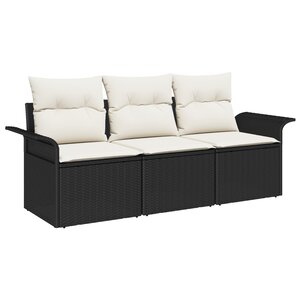 vidaXL Ensemble de canapé de jardin 3 pièces avec coussins en rotin poly noir