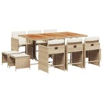 vidaXL Ensemble à manger de jardin et coussins 11 Pièces beige poly rotin