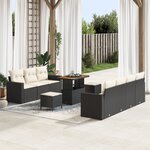 vidaXL Ensemble de Canapé de Jardin 10 Pièces avec Coussins Noir Poly Rotin Acacia