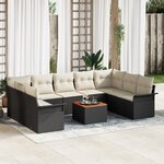 vidaXL Ensemble de canapé de jardin de 10 pièces avec coussins noir poly rotin acacia
