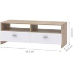 Meuble TV Blanc mat et chêne - 95 x 36 x 34 5 cm