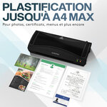 ACROPAQ Plastifieuse A4 - Avec 40 pochettes de plastification  Arrondisseur de coins  Coupe-papier  Fonction anti-bourrage