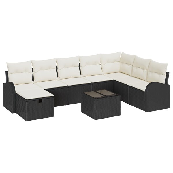 vidaXL Ensemble de Canapés de Jardin de 9 pièces avec Coussins Noir Rattan Synthétique