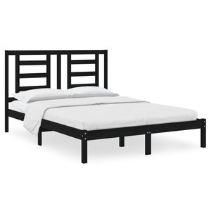 vidaXL Cadre de lit Noir Bois de pin massif 135x190 cm Double