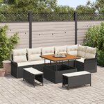 Ensemble de Canapés de Jardin de 9 Pièces avec Coussins Noir Rattan Synthétique Acacia