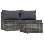 vidaXL Salon de jardin 3 Pièces avec coussins Gris Résine tressée