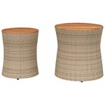 vidaXL Tables d'appoint de jardin 2Pièces dessus en bois beige poly rotin