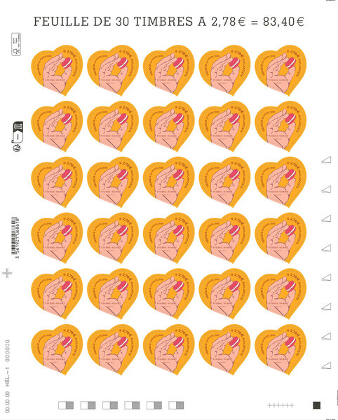 Feuille 30 timbres Coeur - Pierre Hermé Paris - 100g - Lettre verte
