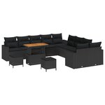 Set de canapé de jardin vidaXL de 13 pièces avec coussins en poly rattan noir acacia
