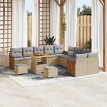 Ensemble de canapé de jardin vidaXL de 13 pièces avec coussins Beige Poly Rattan Acacia