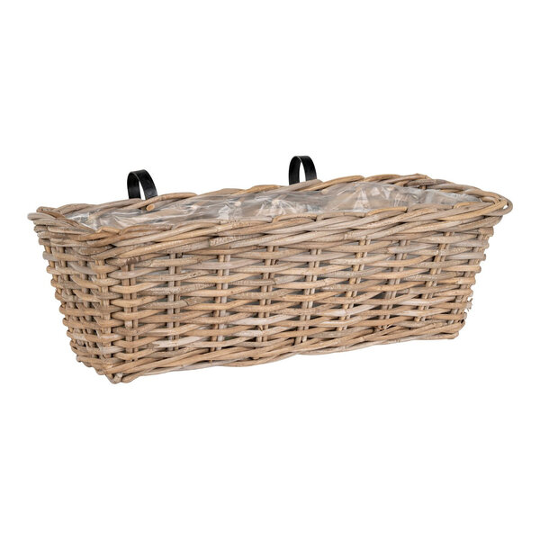Boîte de balcon suspendue en rotin avec intérieur plastifié 60 x 20 x 23 cm