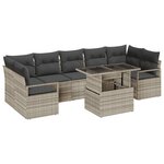 Ensemble de 8 pièces de canapés de jardin avec coussins gris clair en rattan poly