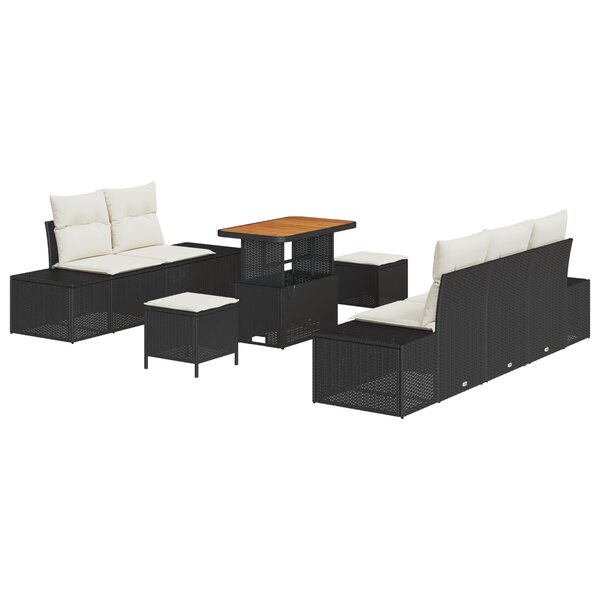 Ensemble de Canapé de Jardin 8 Pièces vidaXL avec Coussins Noir Rattan Acacia