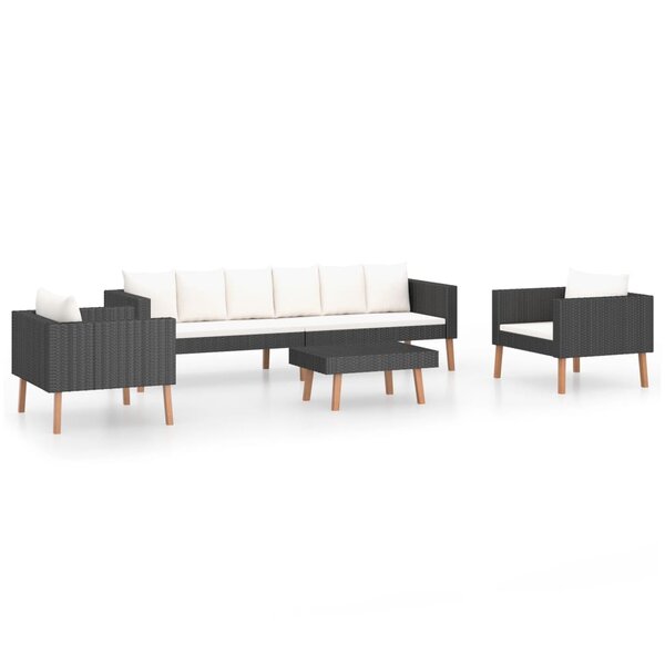 vidaXL Salon de jardin 4 Pièces avec coussins Résine tressée Noir