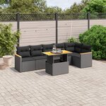 vidaXL Salon de jardin 7 Pièces avec coussins noir résine tressée