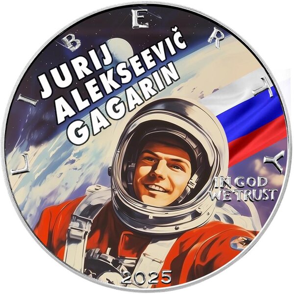 Pièce de monnaie en Argent 1 Dollar g 31.1 (1 oz) Millésime 2025 RussiArt JURIJ ALEKSEEVIČ GAGARIN